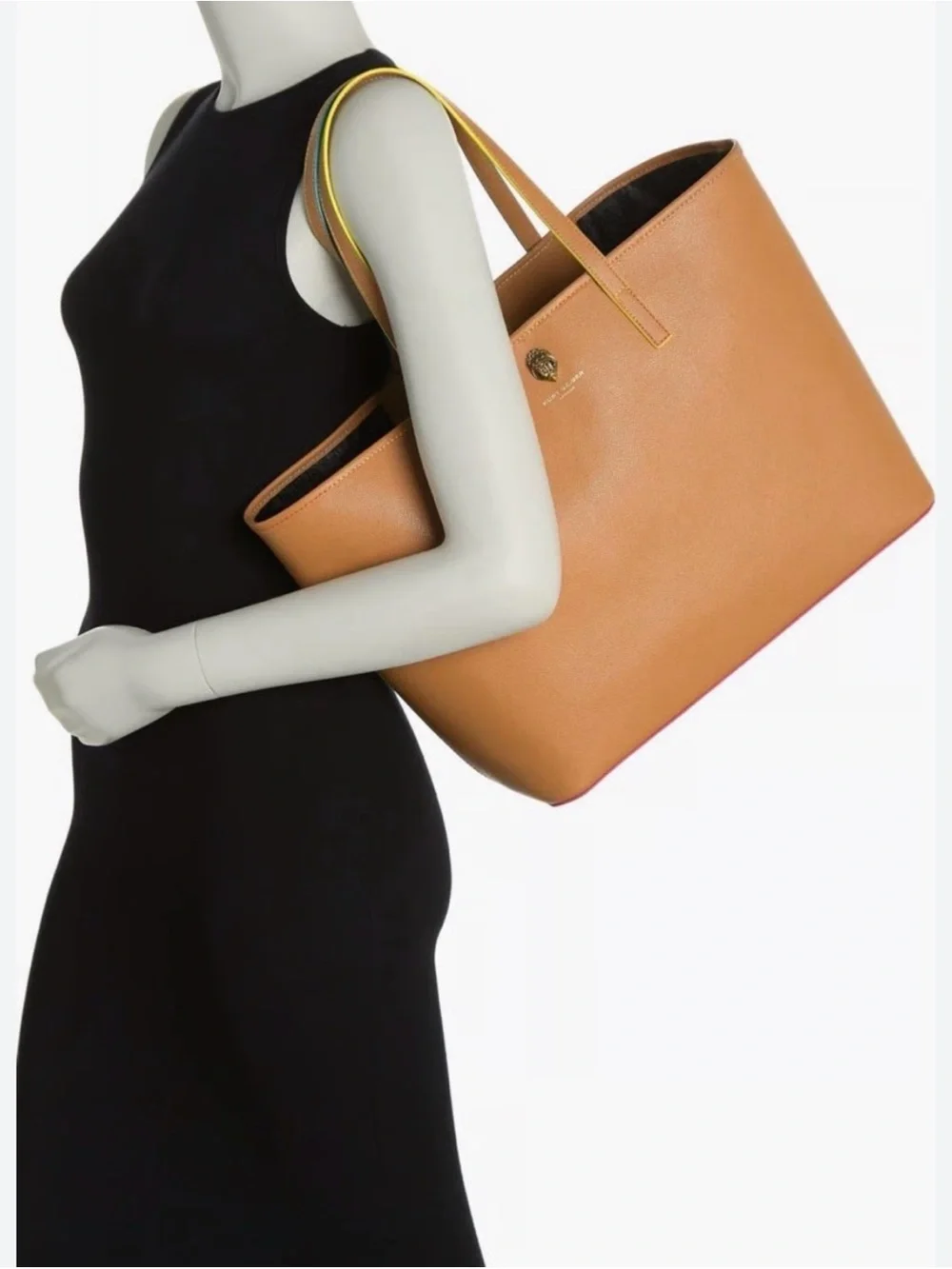 Kurt Geiger Tan Leather Tote with Gold Emblem 11”X17”